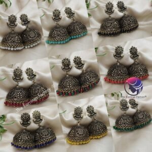 Trending Oxidised Mehandi Colour Beads Big Jhumka