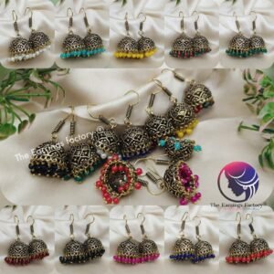 Trending Oxidised Mehandi Colour Beads Hook Jhumka