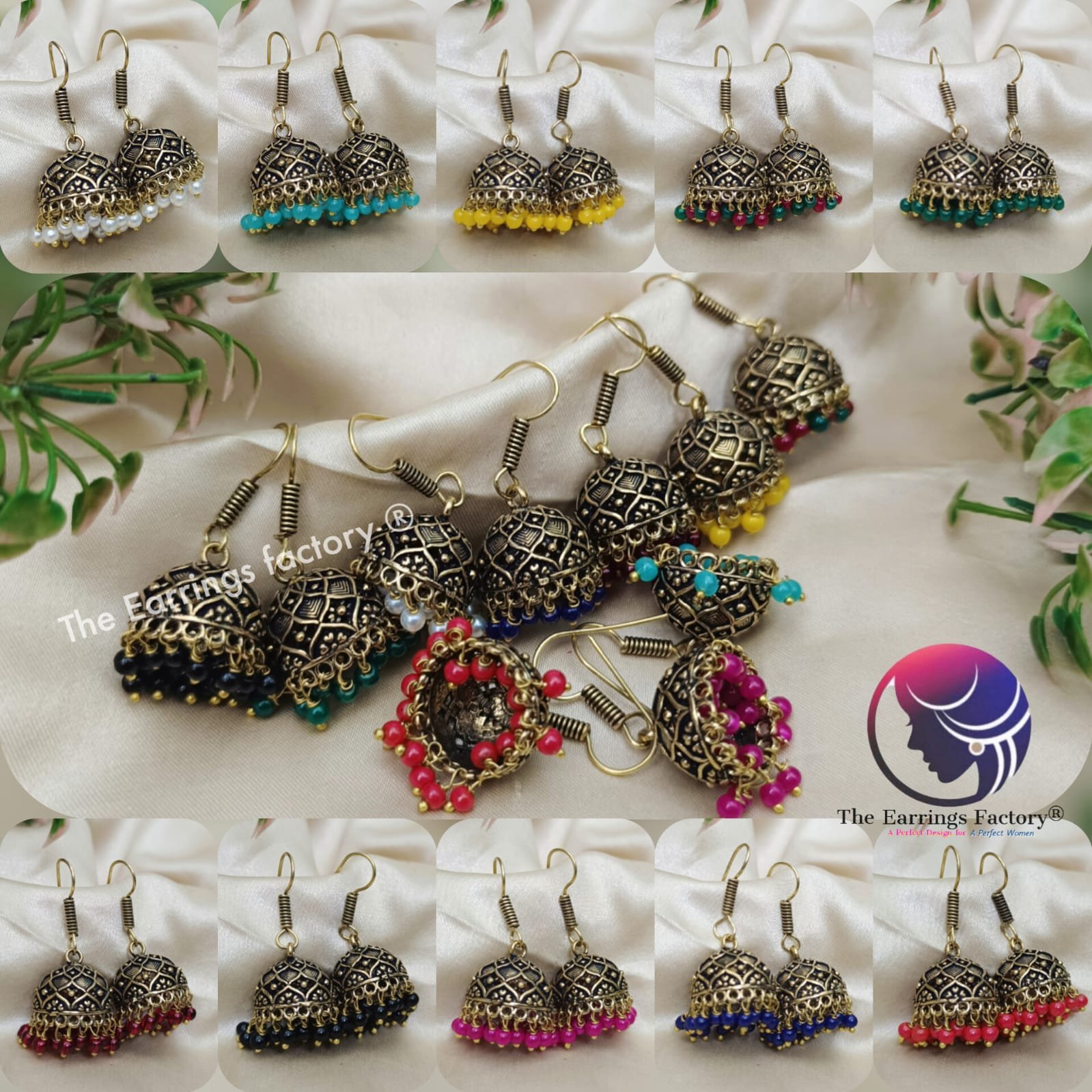 Trending Oxidised Mehandi Colour Beads Hook Jhumka