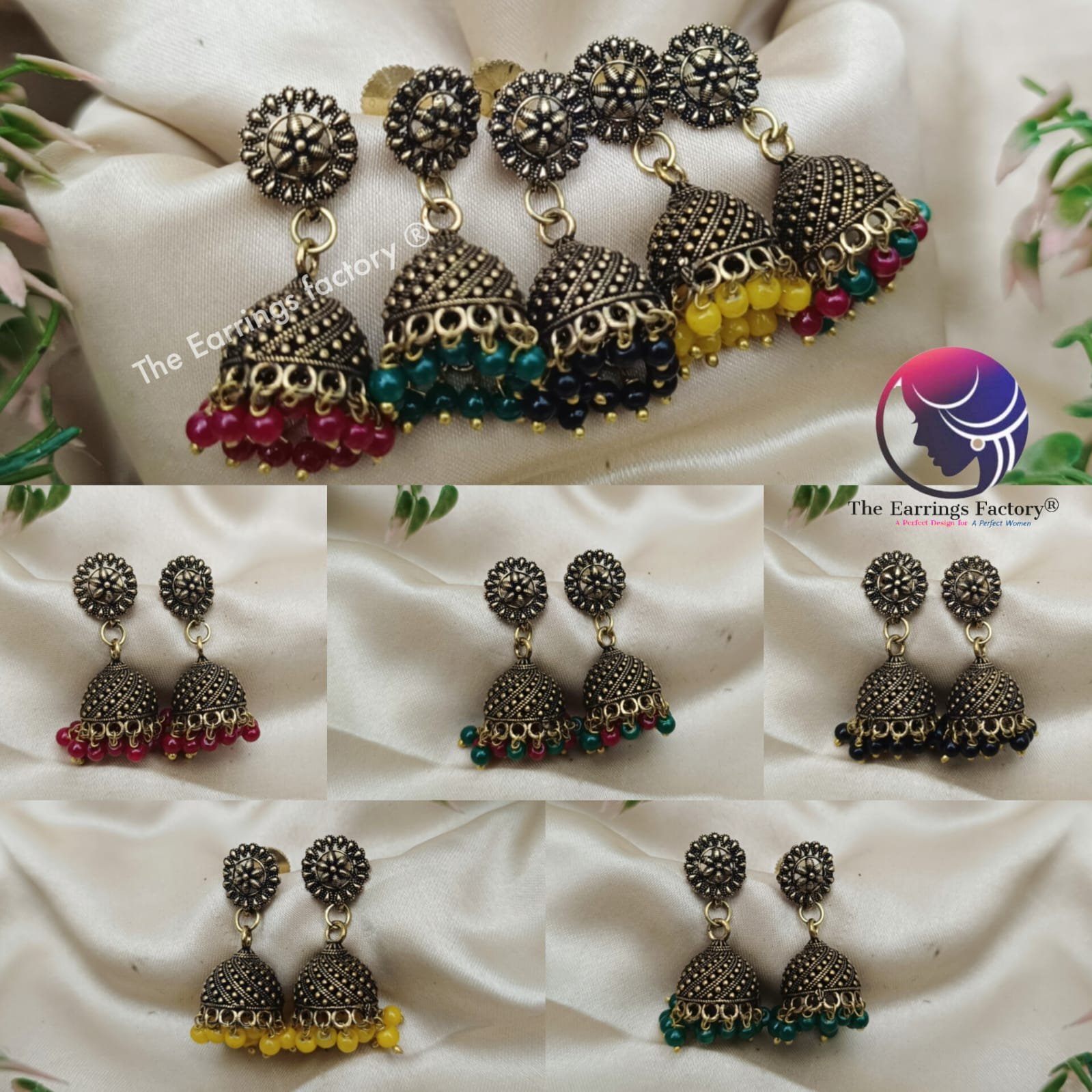 Trending Oxidised Mehandi Colour Beads Jhumka