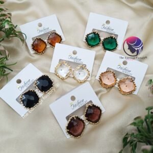 Western Golden Premium Transparent Square Shape Crystal Stone Studs