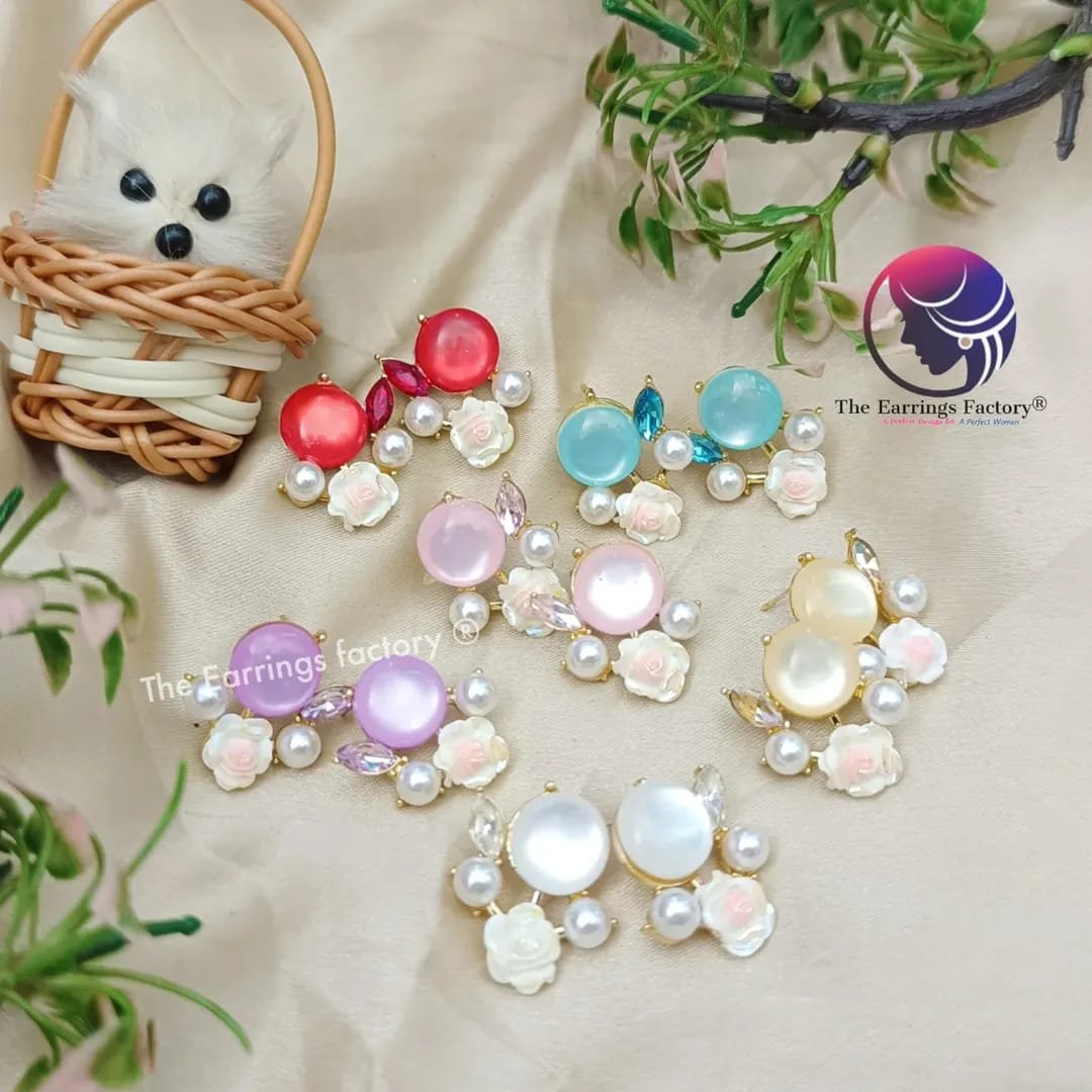 western stylish floral fancy pearl studs