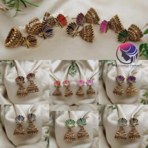 Traditional Golden Colourful Lotus Jhumka