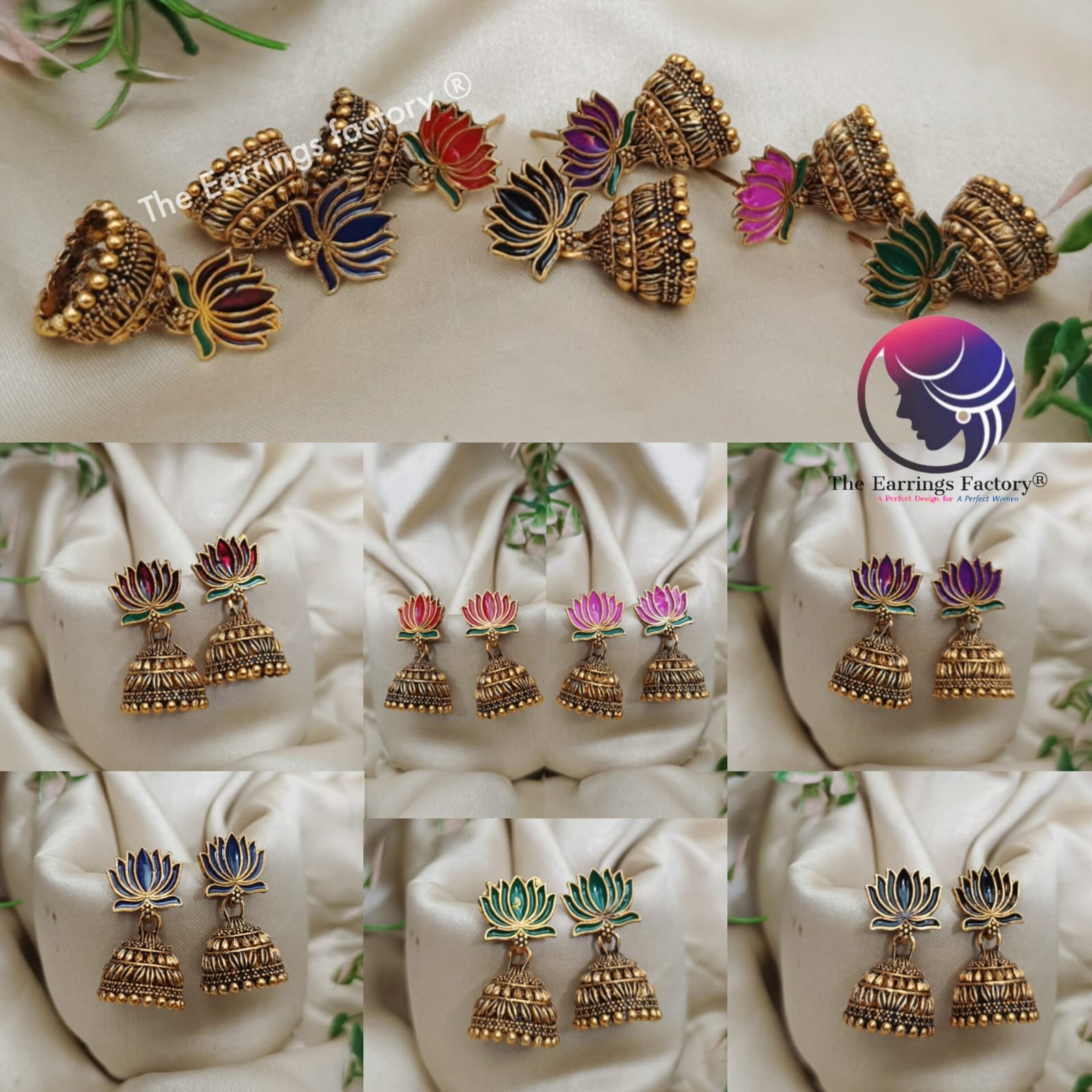 Traditional Golden Colourful Lotus Jhumka
