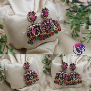 Traditional Golden Colourful Beads Multi colour Stone Jhumka