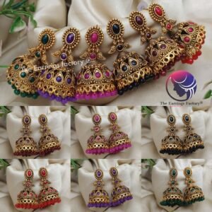 Traditional Golden Colourful Pearl Beads Stone Jhumka