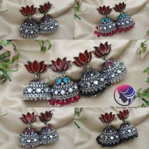 Trending Weightless oxidised Silver Lotus jhumka