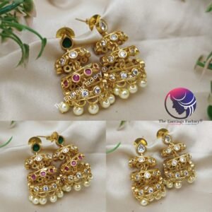 Traditional Antique Three Layer Stone Jhumka