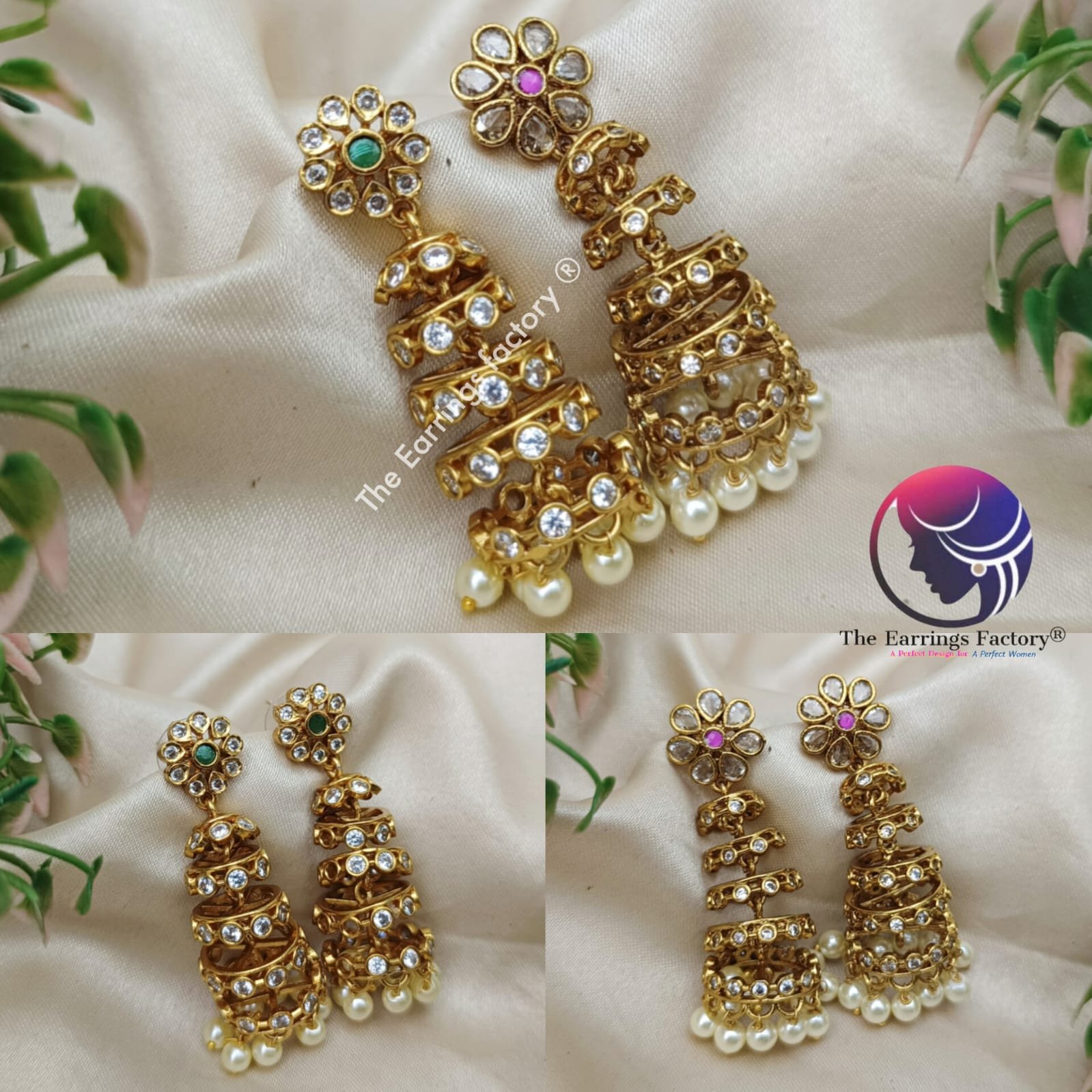 Traditional Antique Three Layer Stone Jhumka