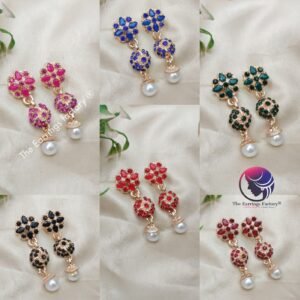 Fancy Golden  Floral stone Long Pearl Drop earrings