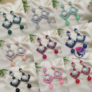 Fancy Silver Floral stone Drop earrings