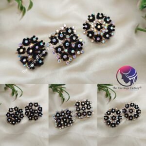 Fancy Golden Blinking Black Floral stone Studs