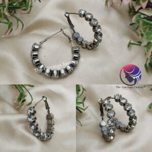 Western Black Metal Hoop Ring Crystal stone Fancy Earrings