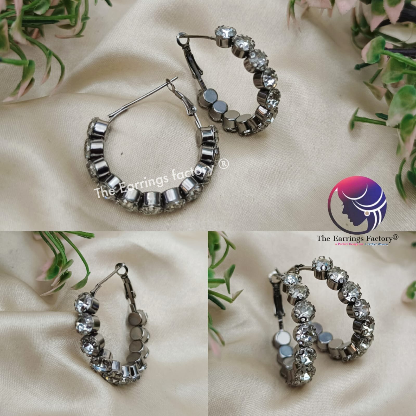 Western Black Metal Hoop Ring Crystal stone Fancy Earrings