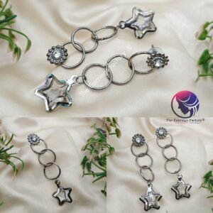 Western Black Metal Chain Ring Fancy long Earrings