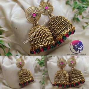 Traditional Golden Multi colour beads Stone Jhumka