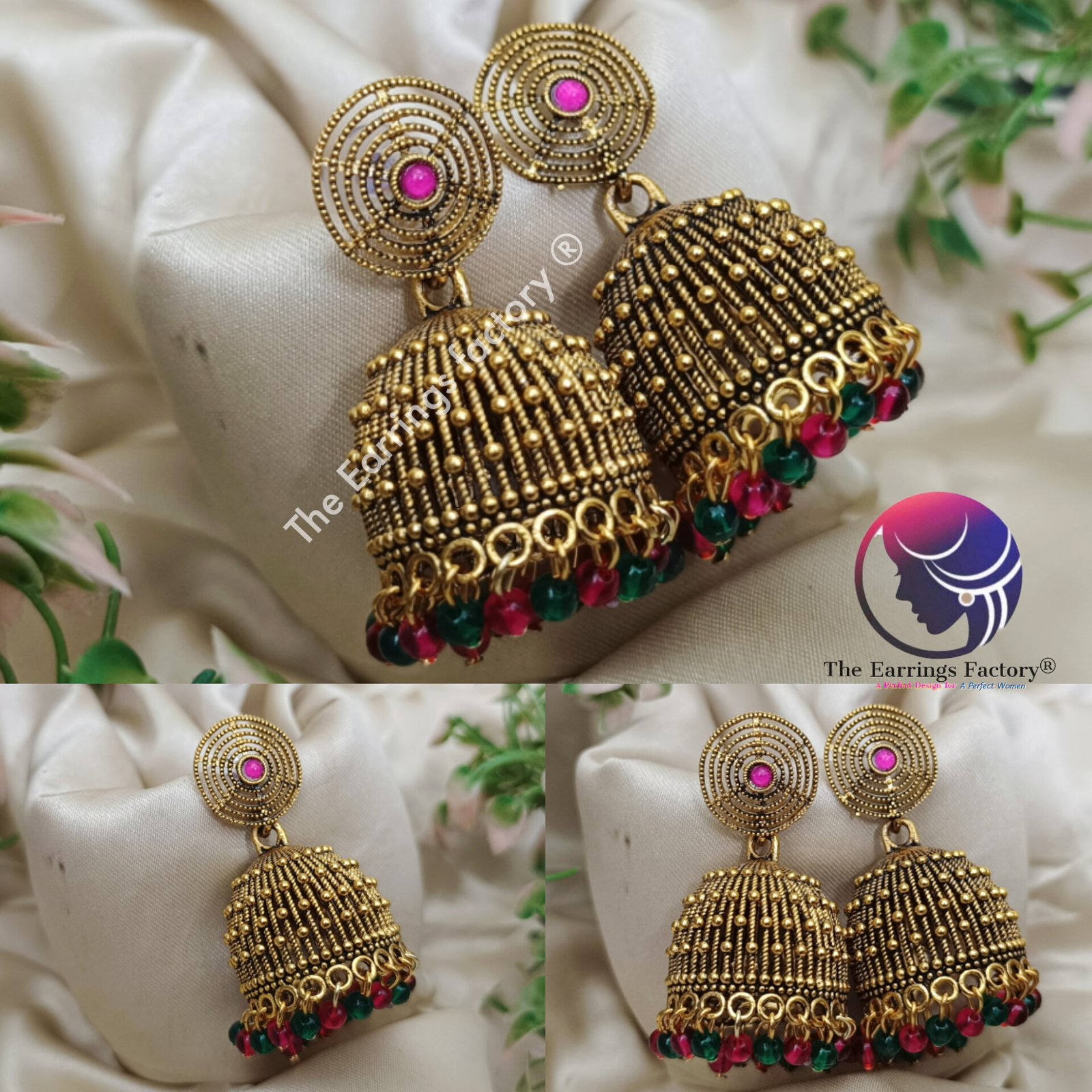 Traditional Golden Multi colour beads Stone Jhumka