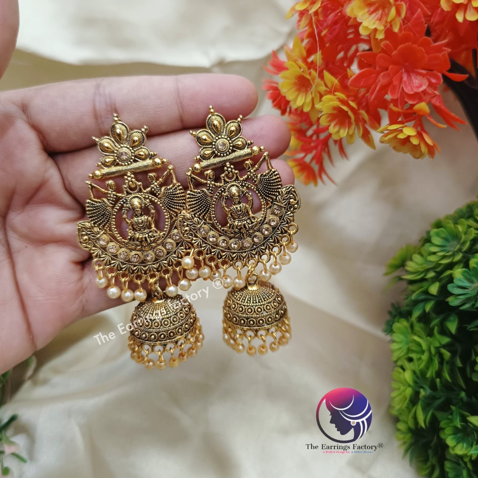Traditional Golden Lakshmi Long Jhumka