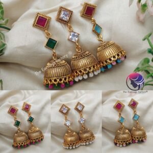 Traditional Golden Colourful Long Stone Jhumka