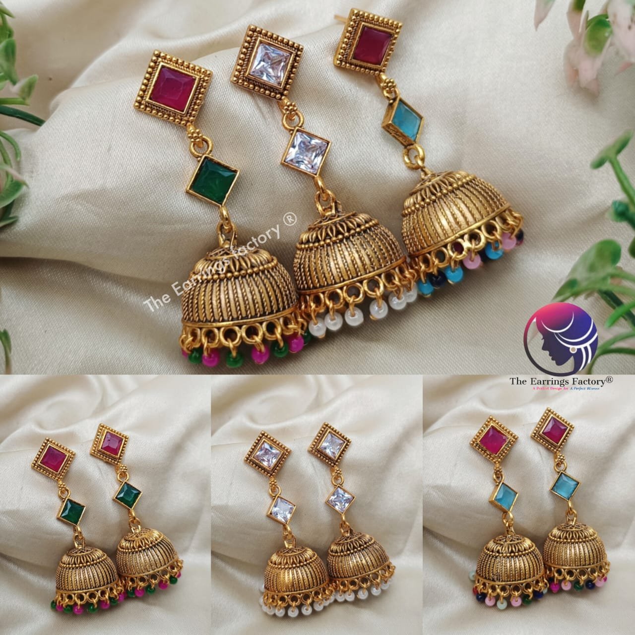 Traditional Golden Colourful Long Stone Jhumka