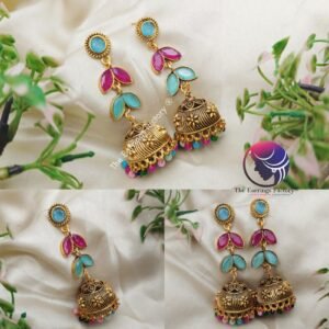 Traditional Golden Multi Colour Long Stone Jhumka