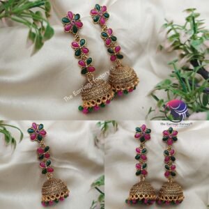 Traditional Golden Multi Colour Floral Long Stone Jhumka