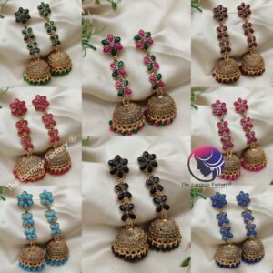 Traditional Golden Colourful Floral Long Stone Jhumka