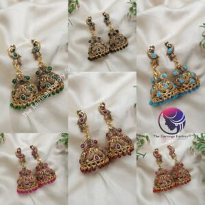 Traditional Weightless Colourful Beads Golden Peacock long stone Jhumka