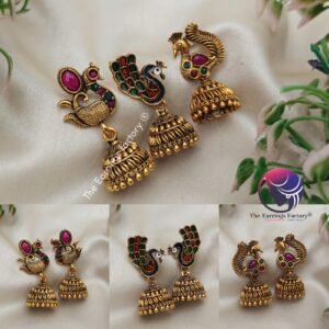 Traditional Golden Multi Stone Peacock Jhumka