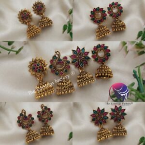 Traditional Golden Multi Stone Jhumka