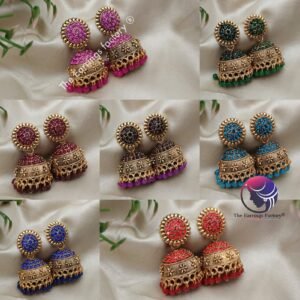 Traditional Golden Colourful Beads stone Jhumka