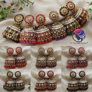 Traditional Golden Colourful Beads stone Jhumka