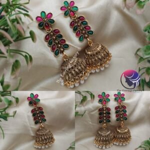 Traditional Golden Multi Colour Floral Long Stone Jhumka