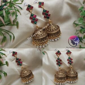 Traditional Golden Multi Colour Long Stone Jhumka
