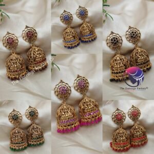 Traditional Golden Lakshmi Colourful Beads stone Jhumka