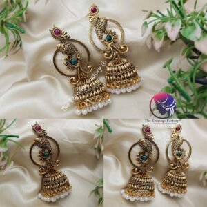 Traditional Weightless White Beads Golden long stone Jhumka