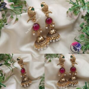 Traditional Weightless white Beads Golden  Peacock long Multi stone Jhumka