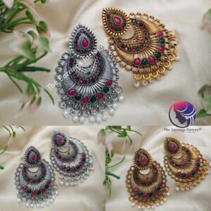 Trending Golden | Silver Multi Stone Chandbali stone Earrings