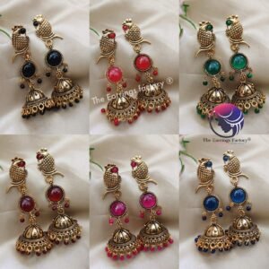 Traditional Weightless Colourful Beads Golden Peacock long stone Jhumka