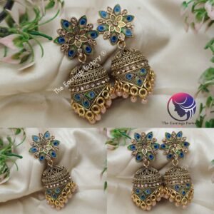 Trending Golden Pearl Beads Peacock Feather Stone Jhumka