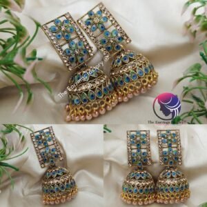Trending Golden Pearl Beads Peacock Feather Stone Jhumka