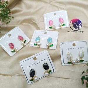 Korean Golden Rose shape pearl studs