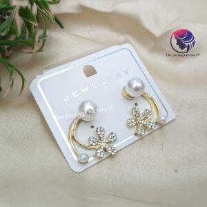 Korean Two Wear Floral Stone Pearl Studs