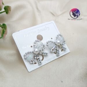 Korean Silver Bow Shape pearl studs