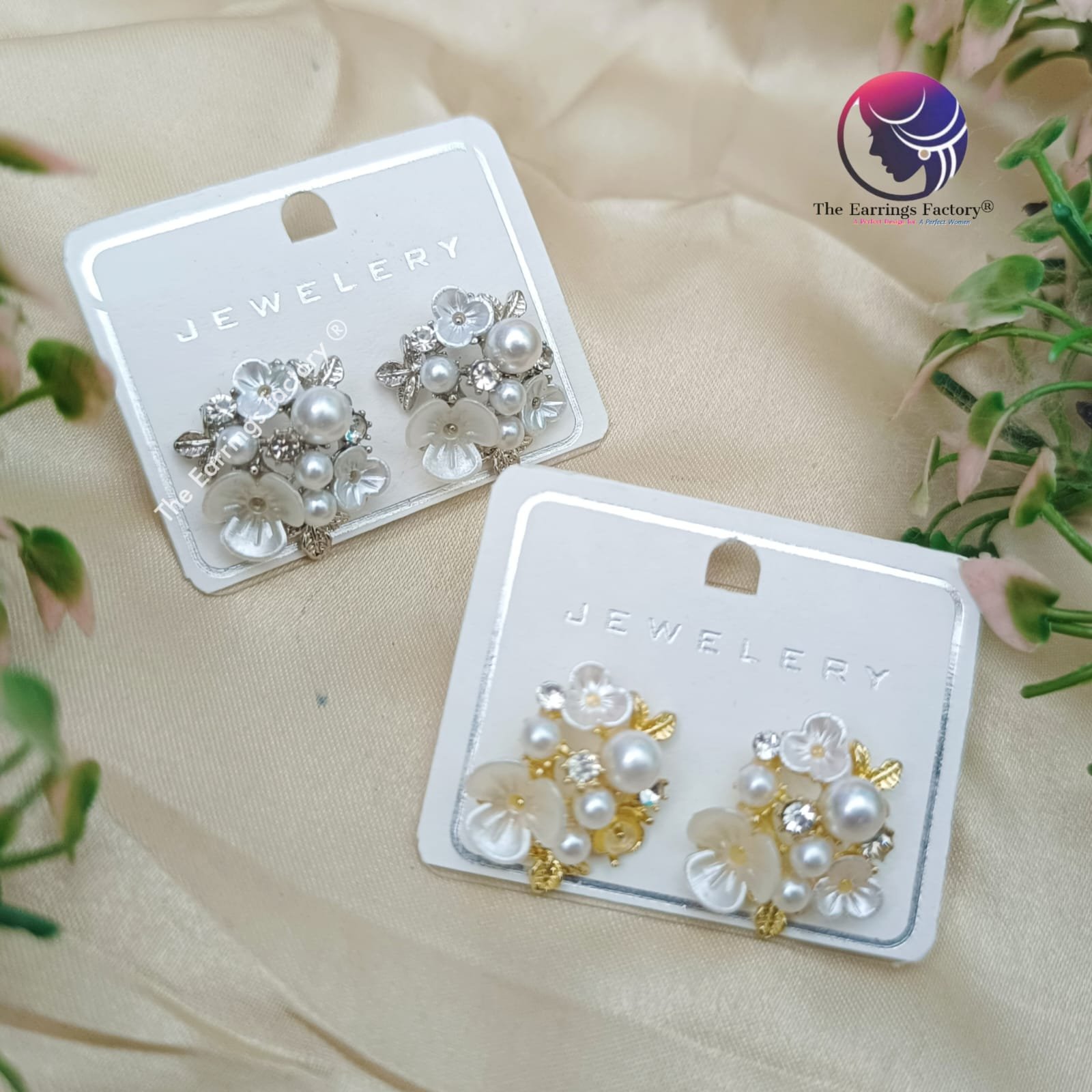 Korean Silver | Golden Floral Pearl studs