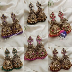Traditional Golden Colourful Beads Stone Peacock Jhumka