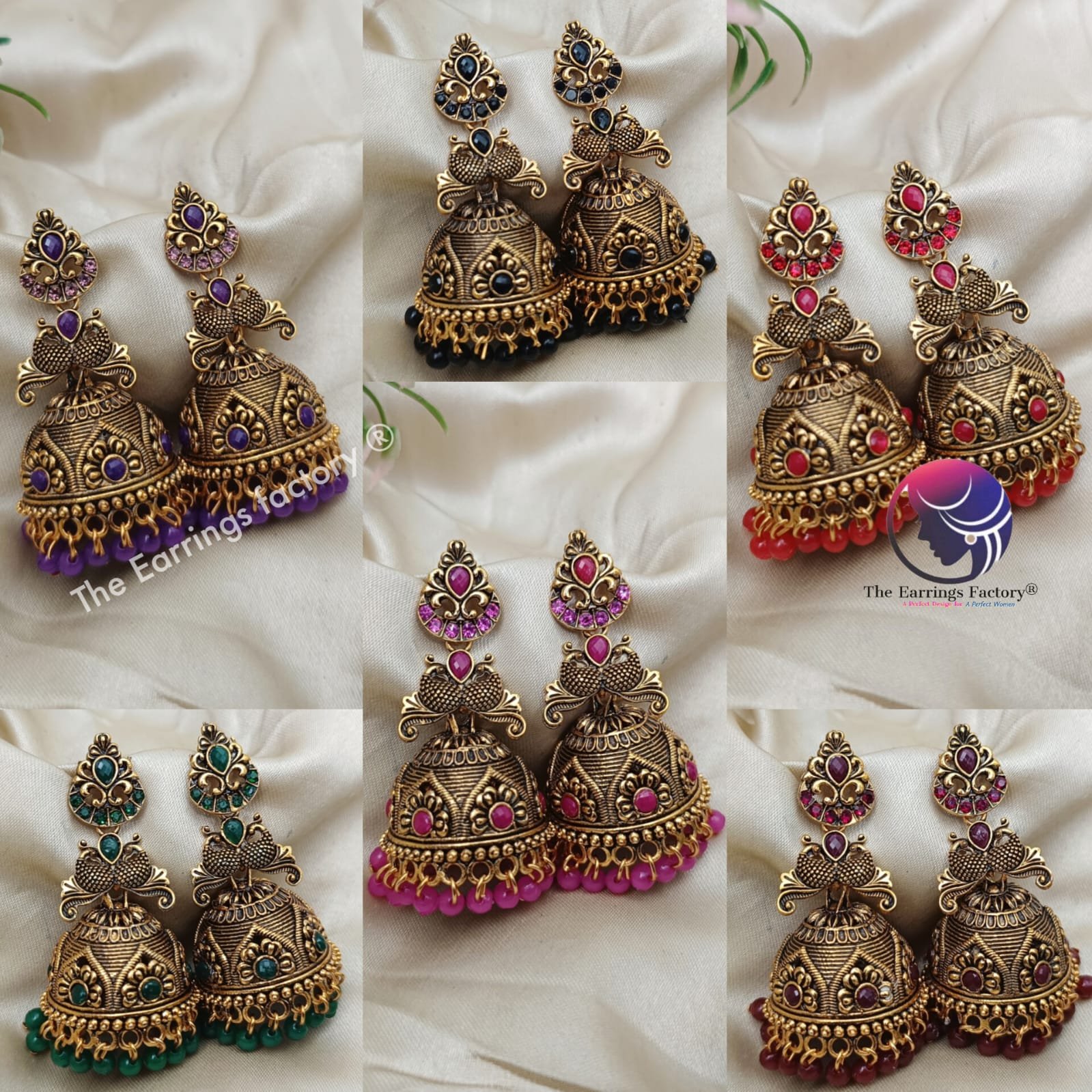 Traditional Golden Colourful Beads Stone Peacock Jhumka