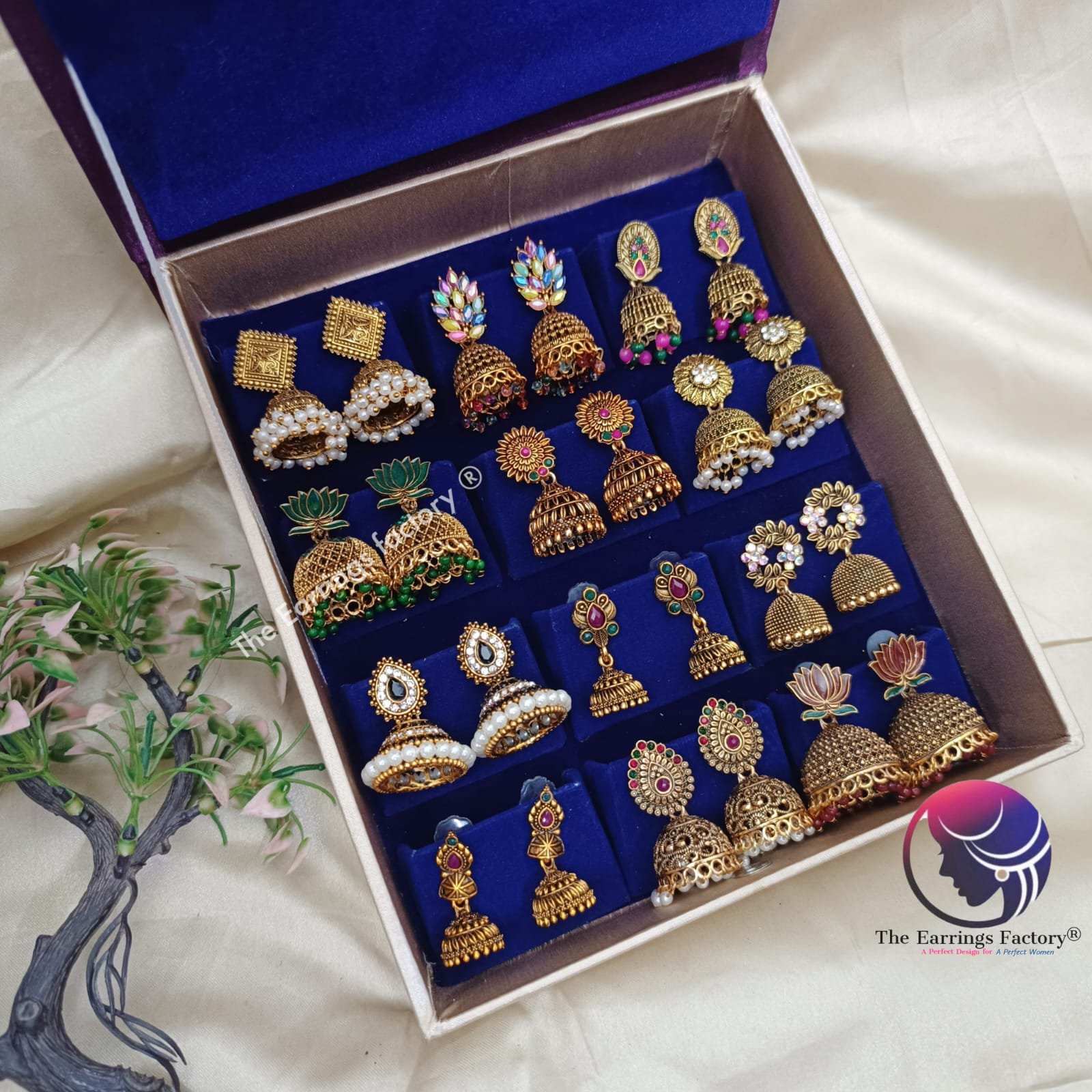 Set of 12 pair Earrings With Square Jewellery box