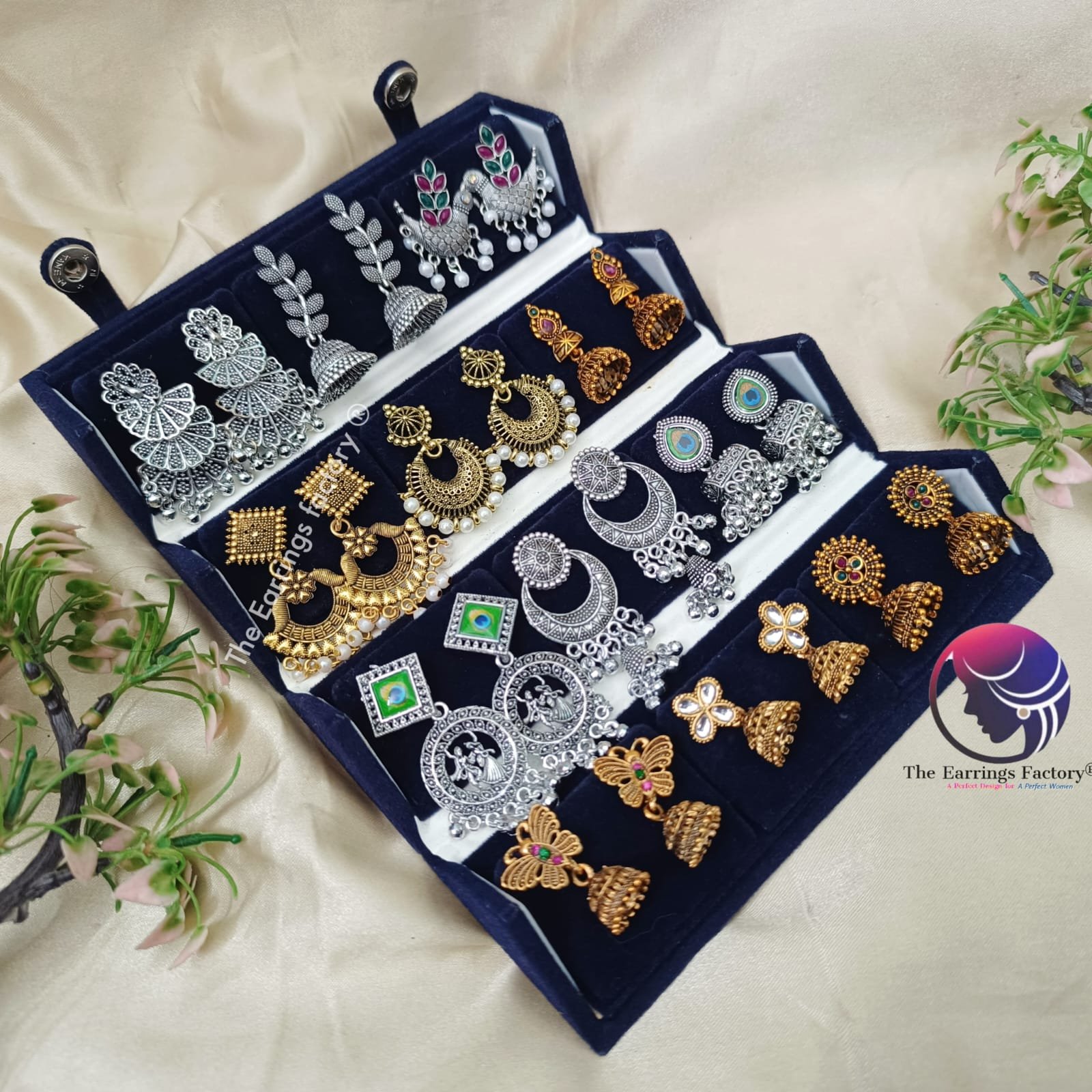Set of 12 pair Earrings With Folding Jewellery box