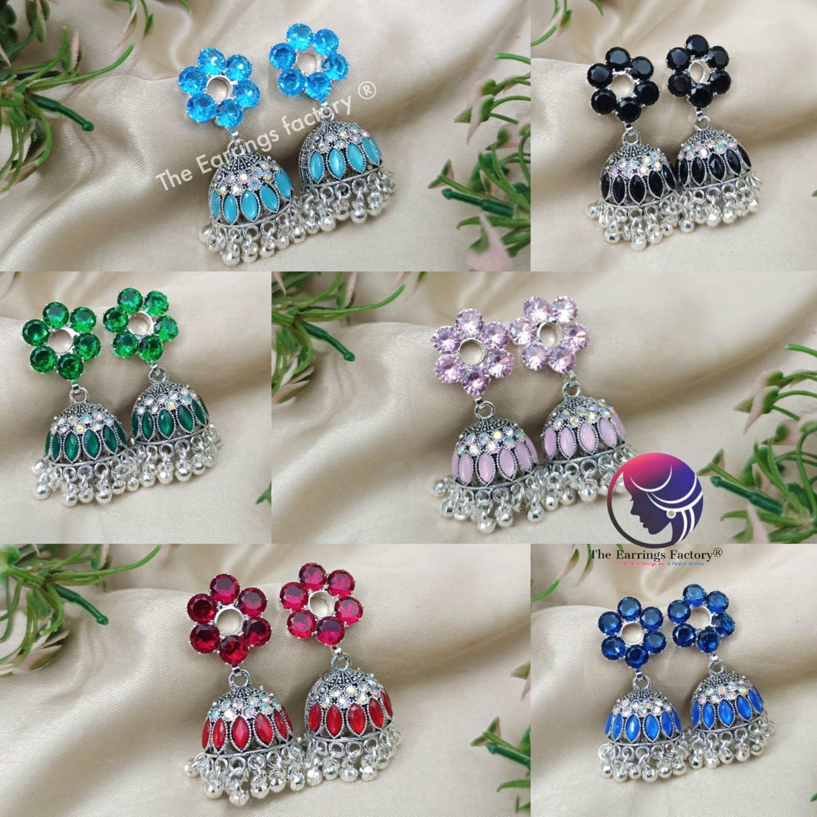 Trending Weightless Silver beads Floral Stone Jhumka